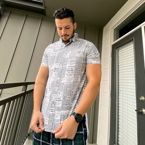 B&W Newspaper Print Button-Down Shirt